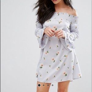Influence shirred Bardot printed dress